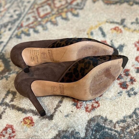 Johnston & Murphy Brown Suede Leopard Animal Fur Pumps Heels 7 - Picture 6 of 8
